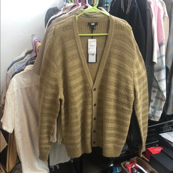 PAIGE Caramel Sunset Cardigan Sweater with V-Neck and Ribbed Texture - Picture 1 of 5